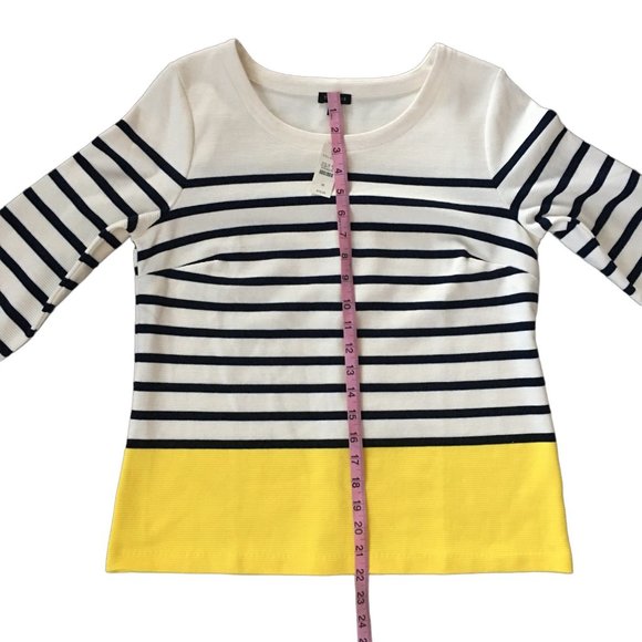 Talbots Cream Navy Stripe Color Block Top - Picture 9 of 10